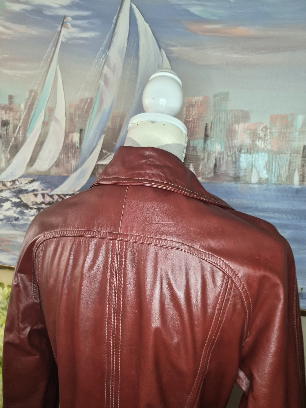 Vintage Red Leather Women's Trench Coat - Picture 8 of 10